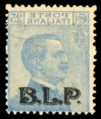 Italy 1922-23 B.L.P. 25c blue overprint printed both sides