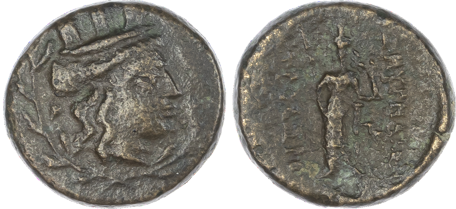 Ionia, Smyrna (c. 75-50 BC) AE Unit, Metrodoros, magistrate, 6.44g. Turreted head of Tyche facing right, within a laurel
