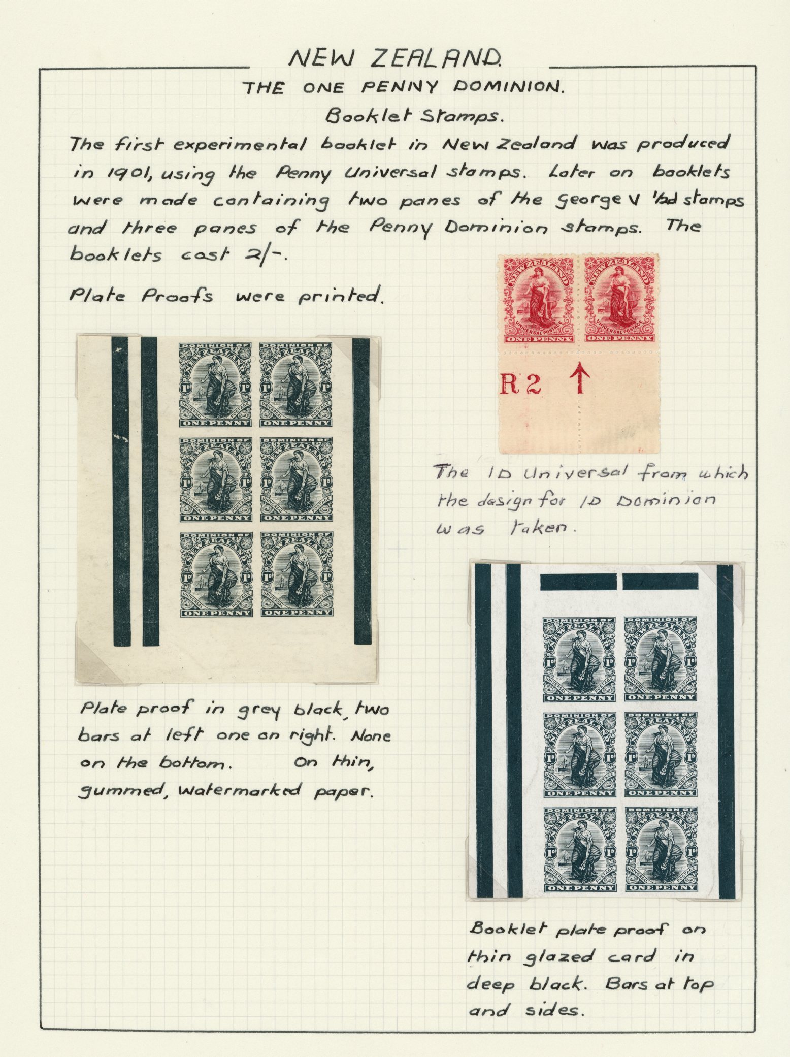 1909 1d Dominion booklet pane proofs,...