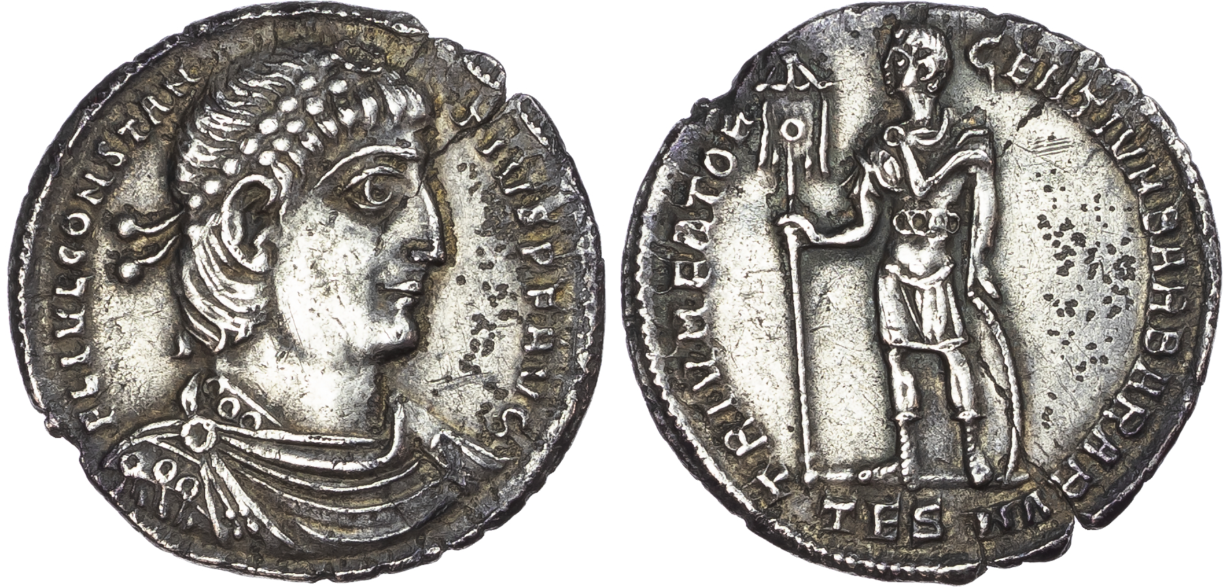 Constantius II (AD 337-361) AR Light Miliarense, Thessalonica, AD 340-350, 4.12g.