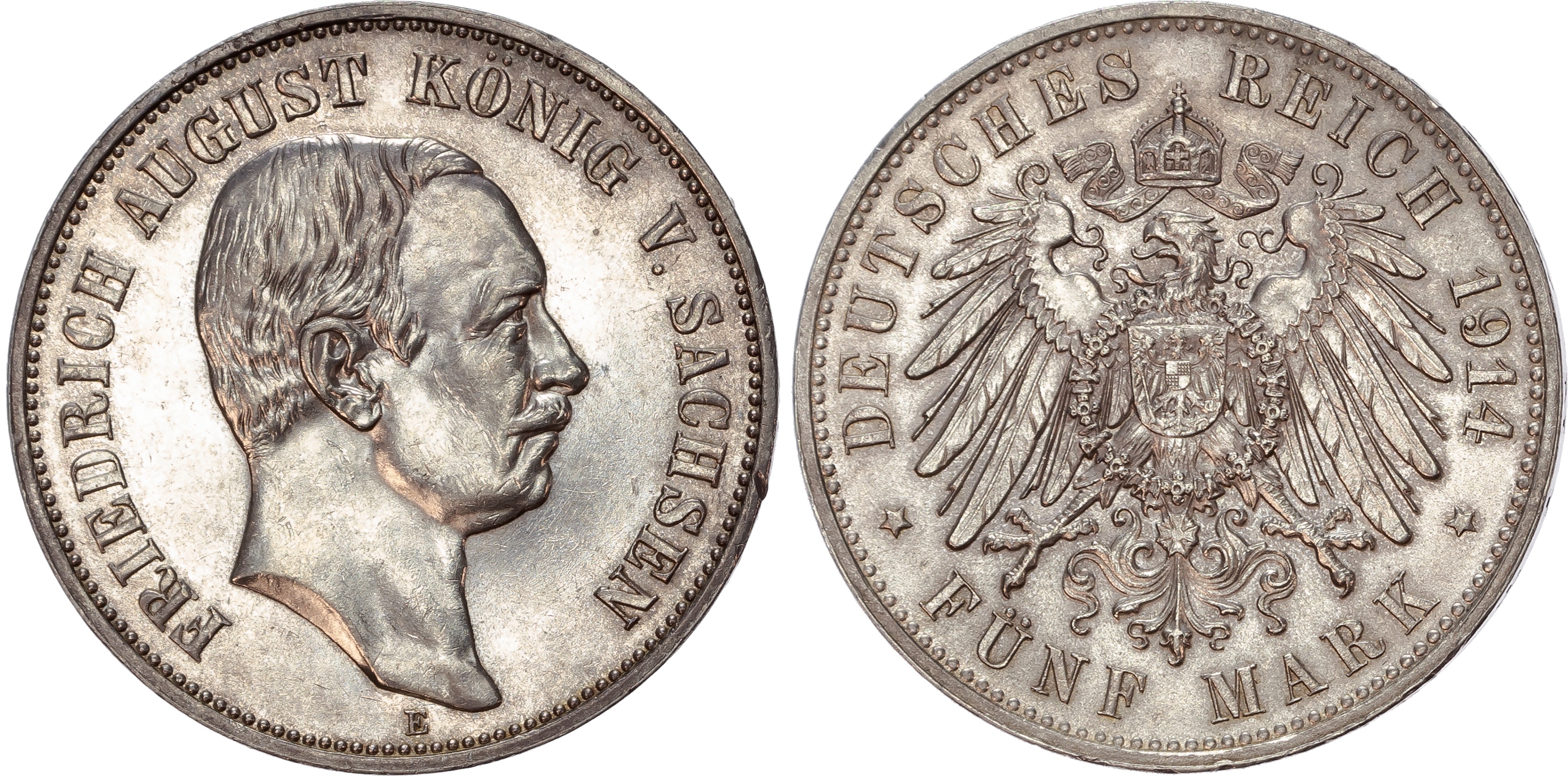 Germany, Saxony, Friedrich August III (1904-1918), silver 5 Marks (3).