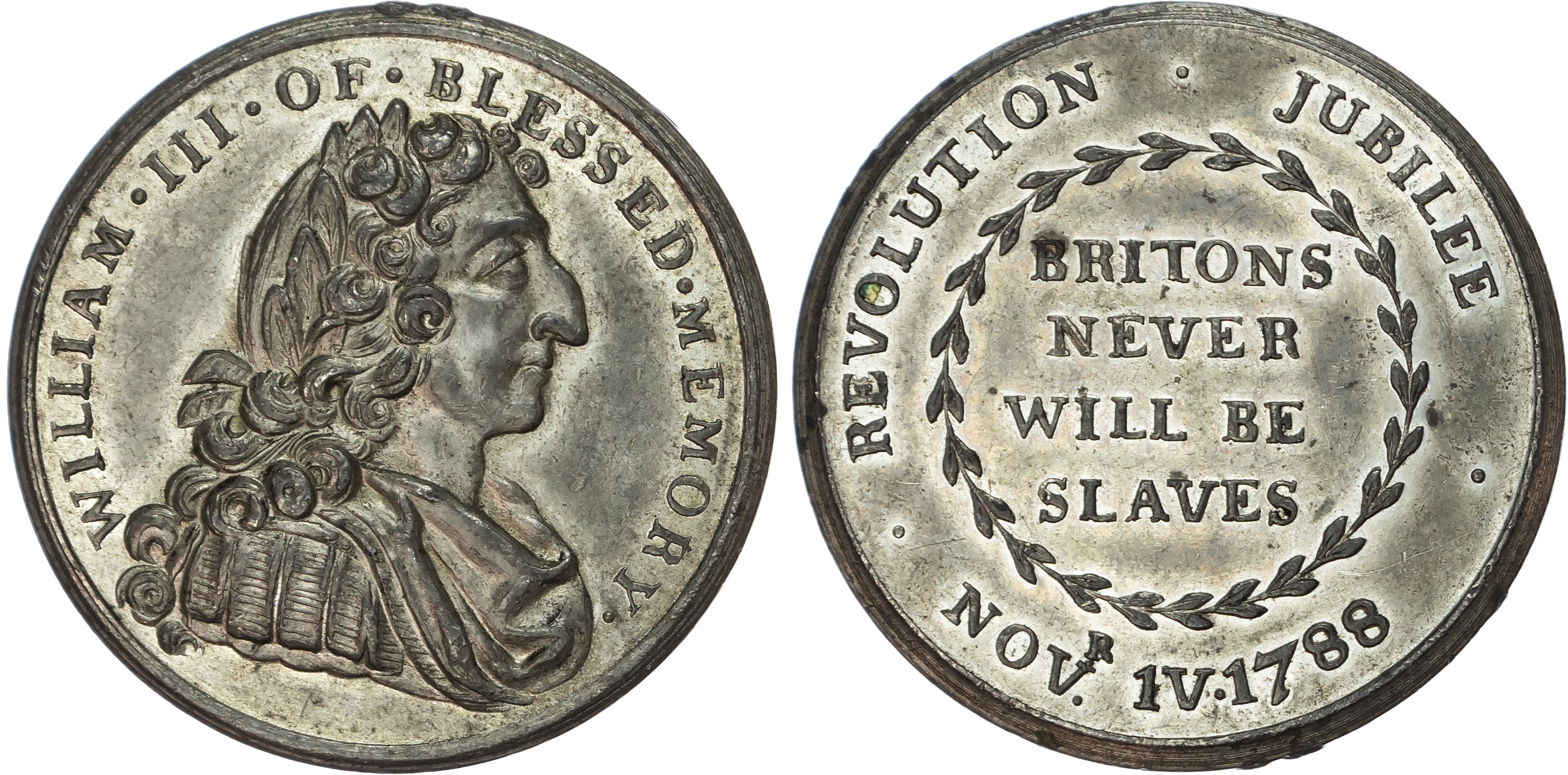 London , Social Series, White-metal ‘Revolution Jubilee’ Penny 1789, Laureate bust of William III right rev. B…