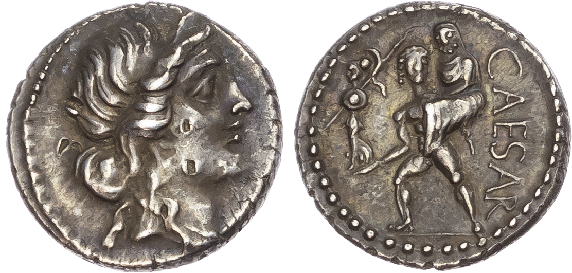 Julius Caesar (47/6 BC) AR Denarius, African mint, 3.84g. 