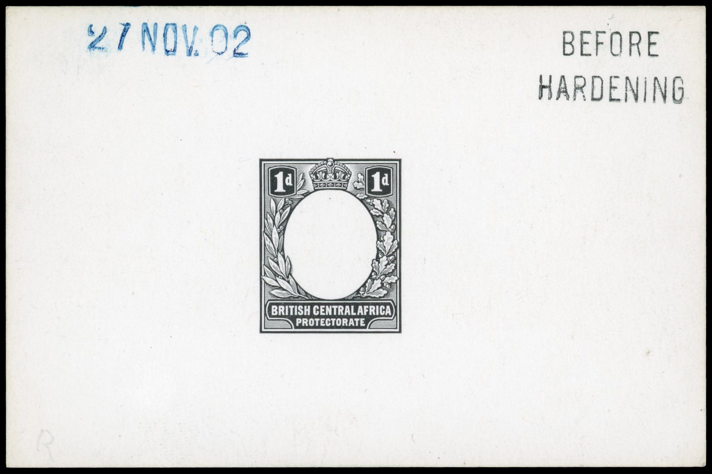 Nyasaland SG 59 1903 1d Die Proof of frame