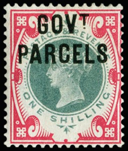 1900 1s Green & carmine (Govt. Parcels). Very...