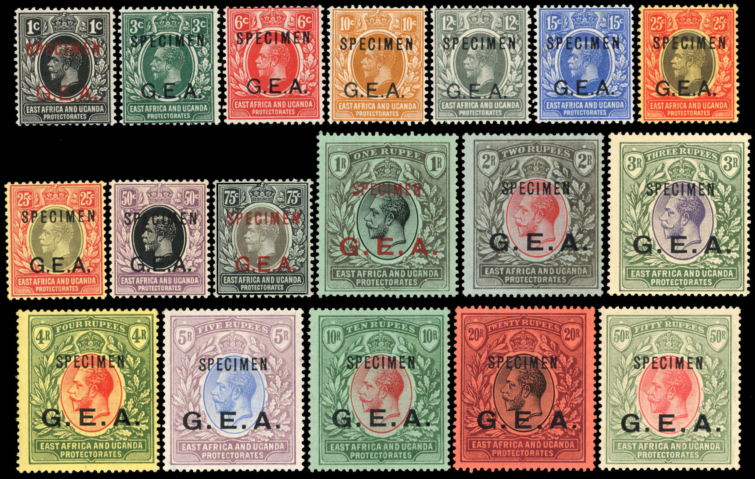 Tanganyika SG 45s-62s 1917-21 set to 50r Specimens