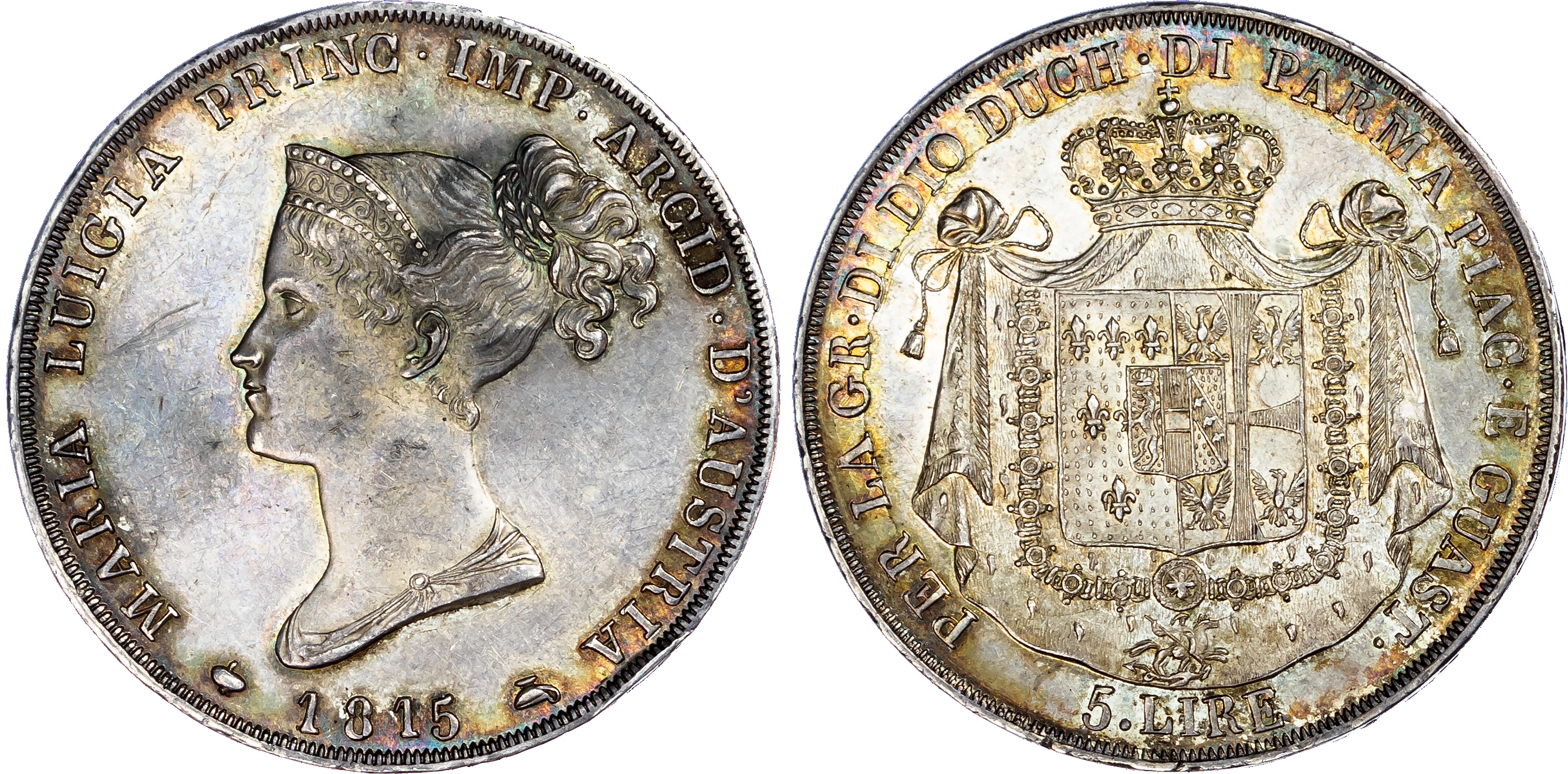 Italy, Parma, Maria Louisa (1815-1847), silver 5 Lire, 1815