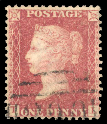 1861 1d Rose-red Pl.50 (TL) Used example error of watermark