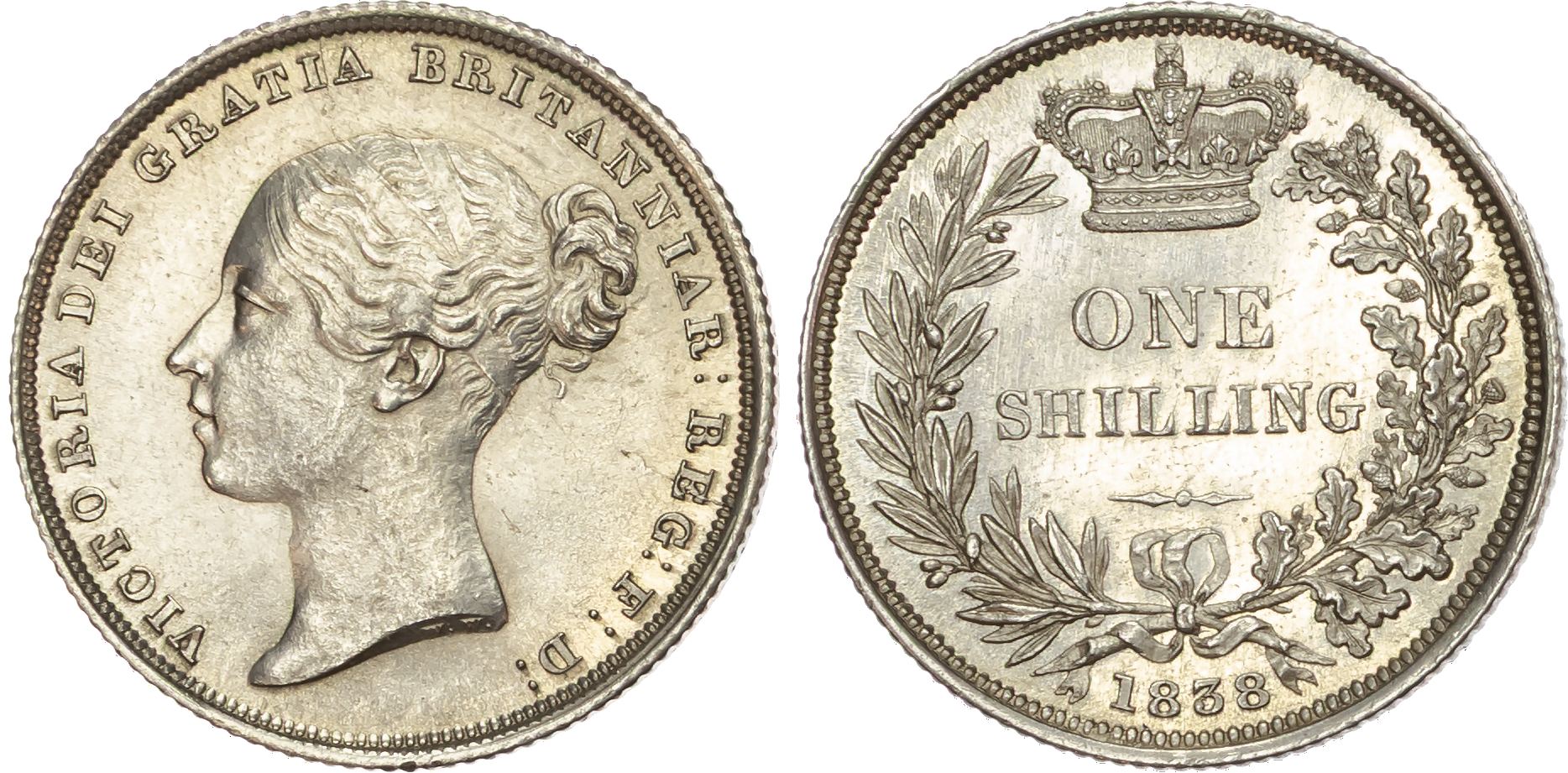Victoria (1837‑1901), AR Shilling, 1838.