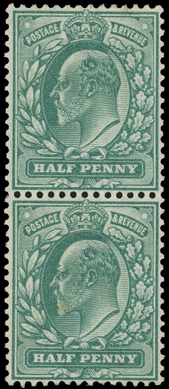 1902-10 ½d dull blue-green vertical pair, variety WATERMARK INVERTED