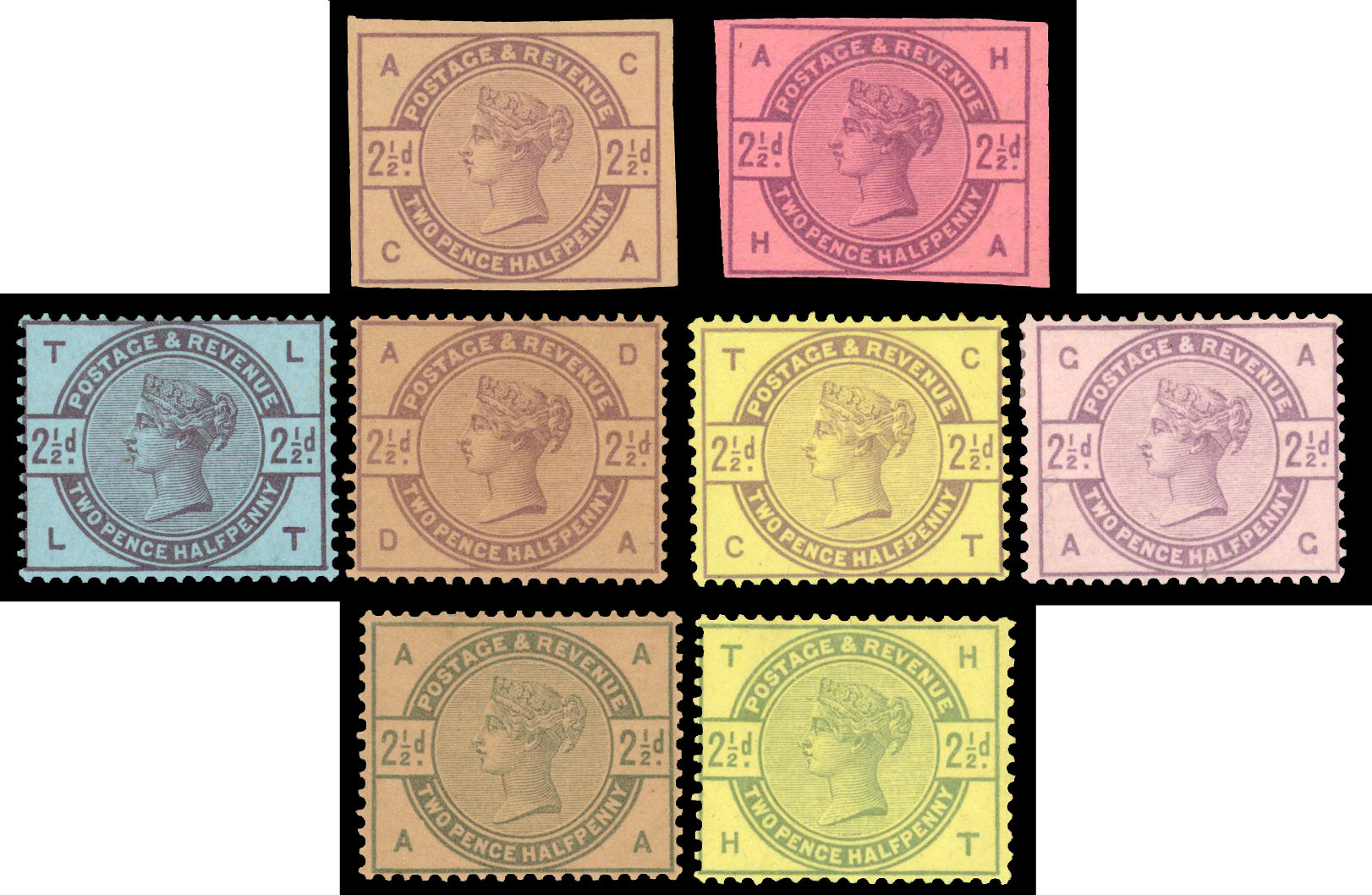 1884 2½d Colour trials on coloured paper 
