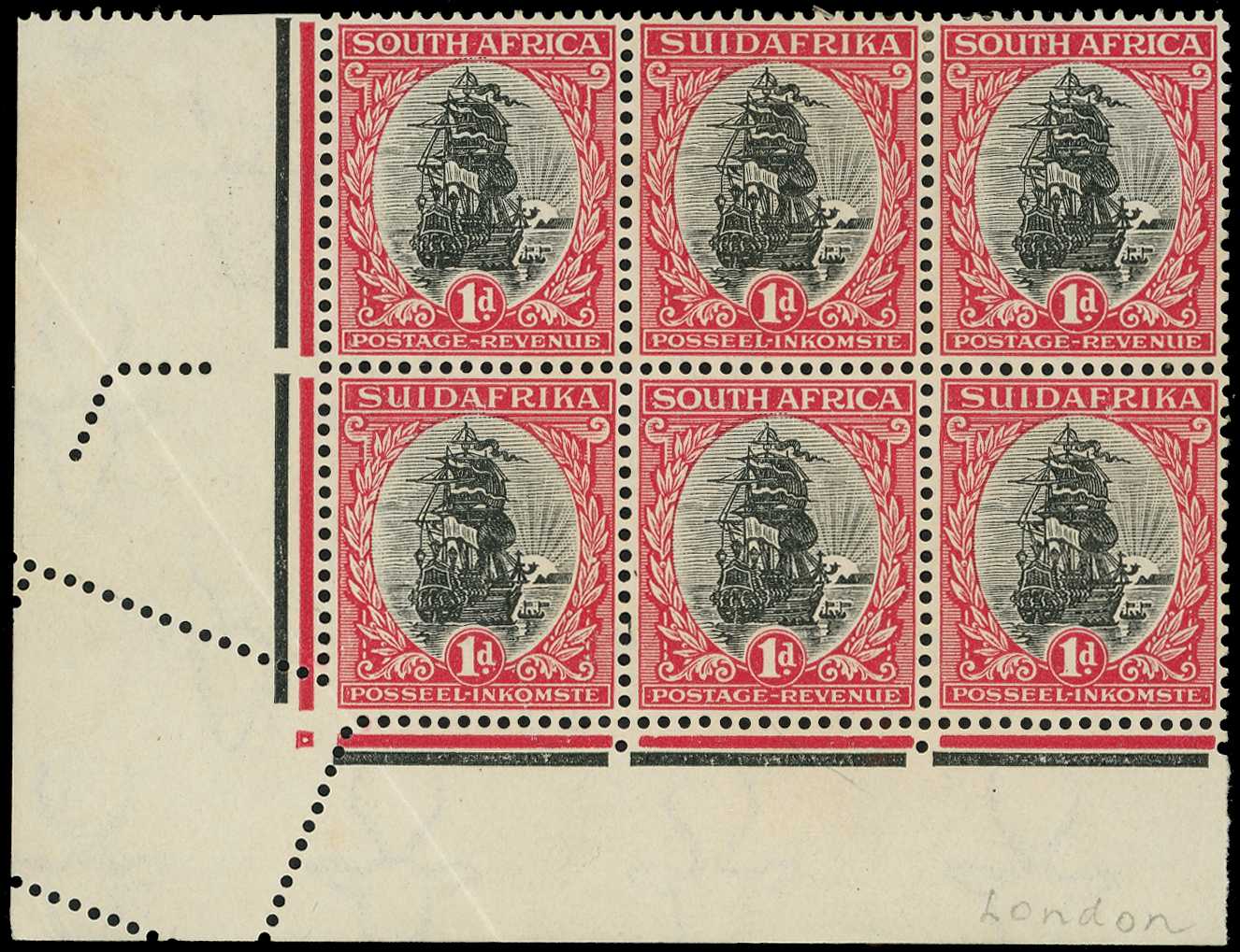 1926 Waterlow 1d 3x2 lower left corner block...