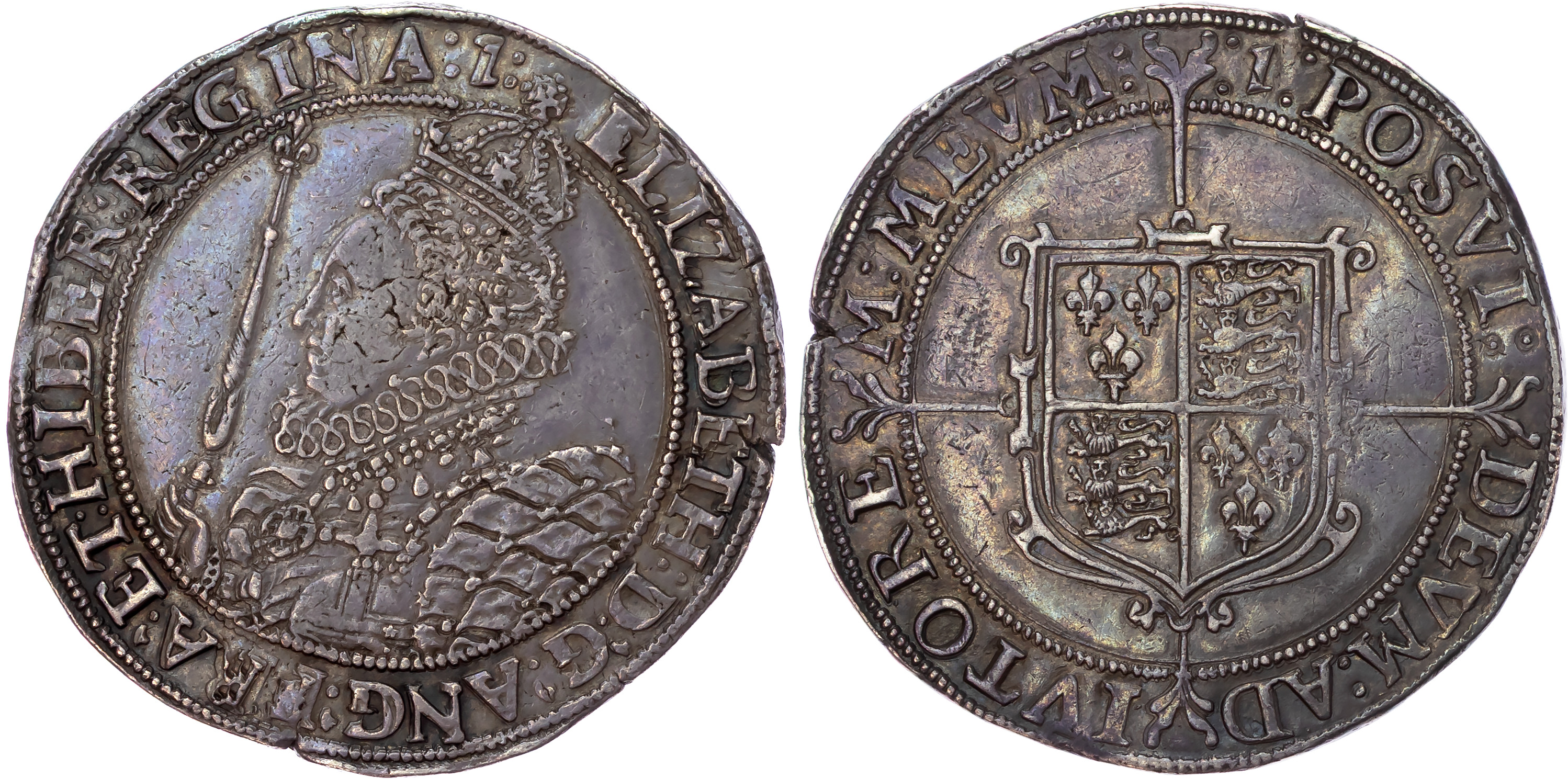 Elizabeth I (1558-1603) Crown, seventh issue (1601-02). Previously graded NGC AU53