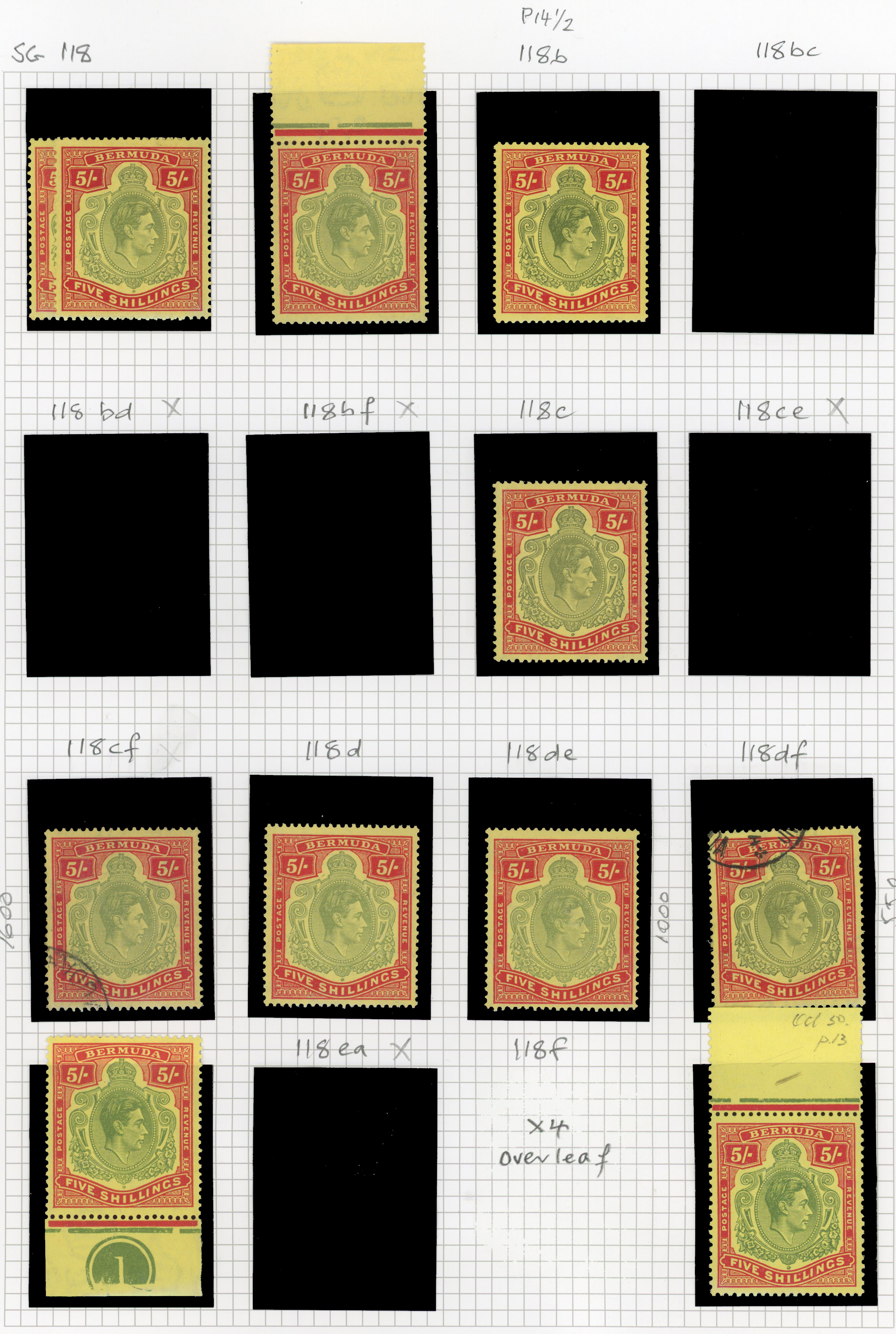 Bermuda SG 118/18g 1938-53 5s mint and used selection