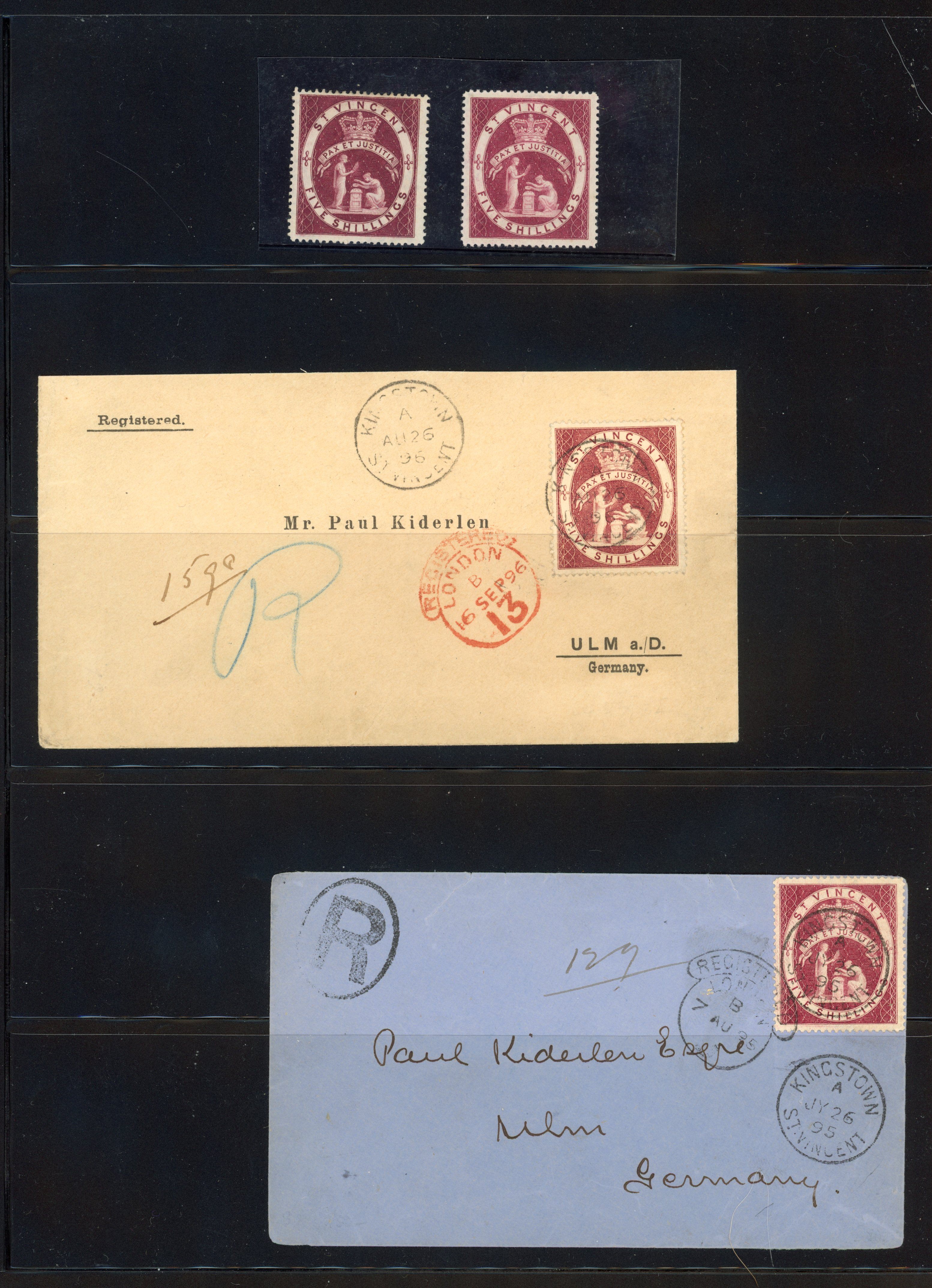 Saint Vincent 1888-93 5s large part o.g. (2) and four covers