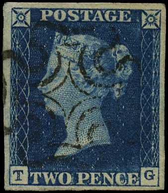 1840 2d blue Plate 1 (TG), four close to...
