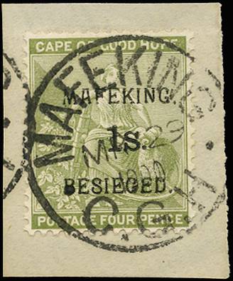 CAPE OF GOOD HOPE - MAFEKING SG 5 1900 1s ON 4d SAGE-GREEN USED