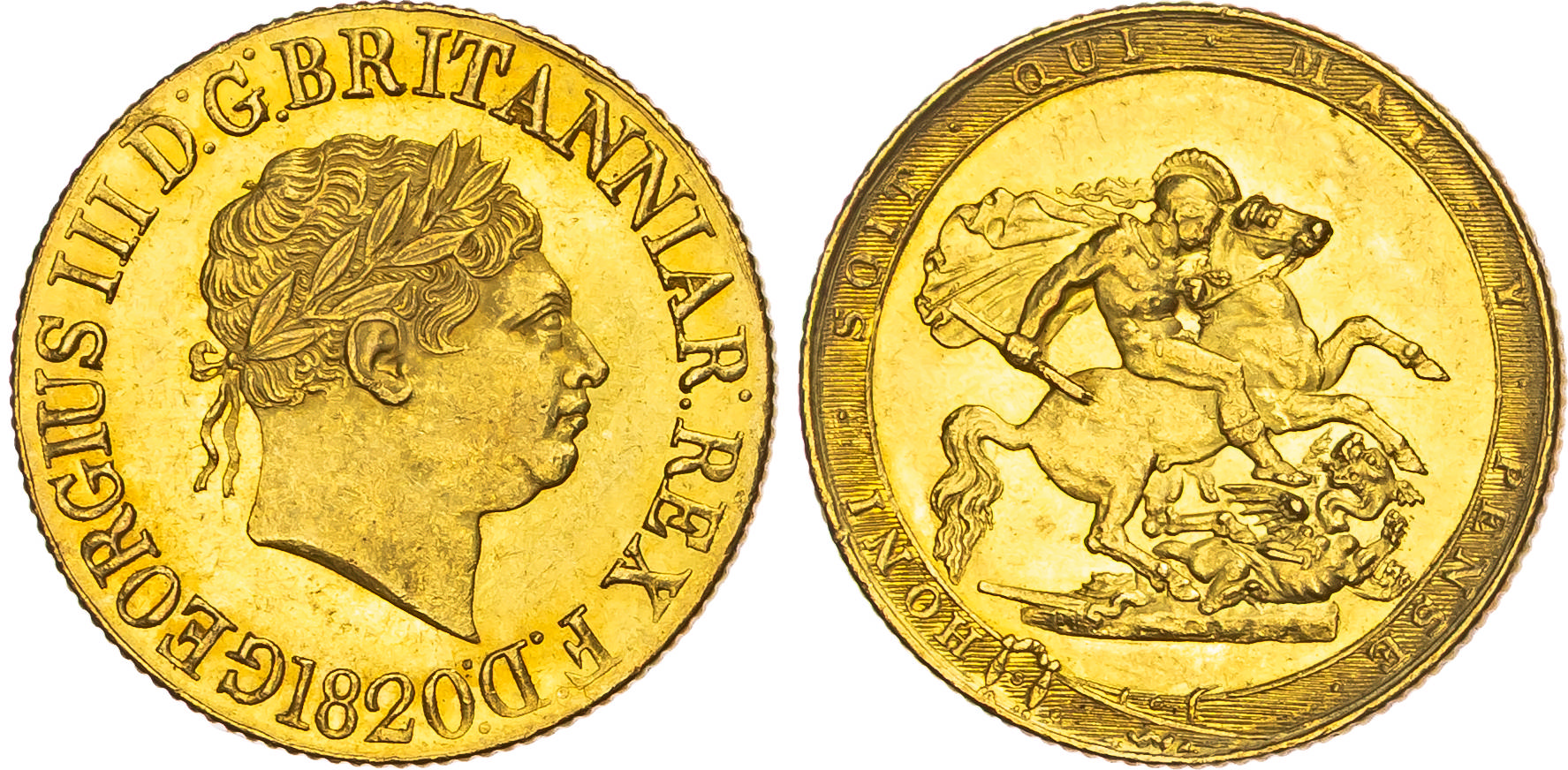 George III (1760-1820), AV Sovereign, New Coinage, 1820, open 2. 