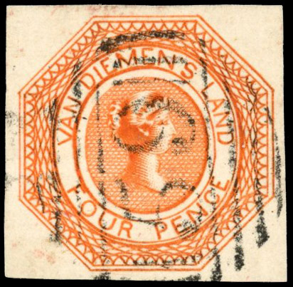 Tasmania SG 6 1853 4d bright brownish orange used