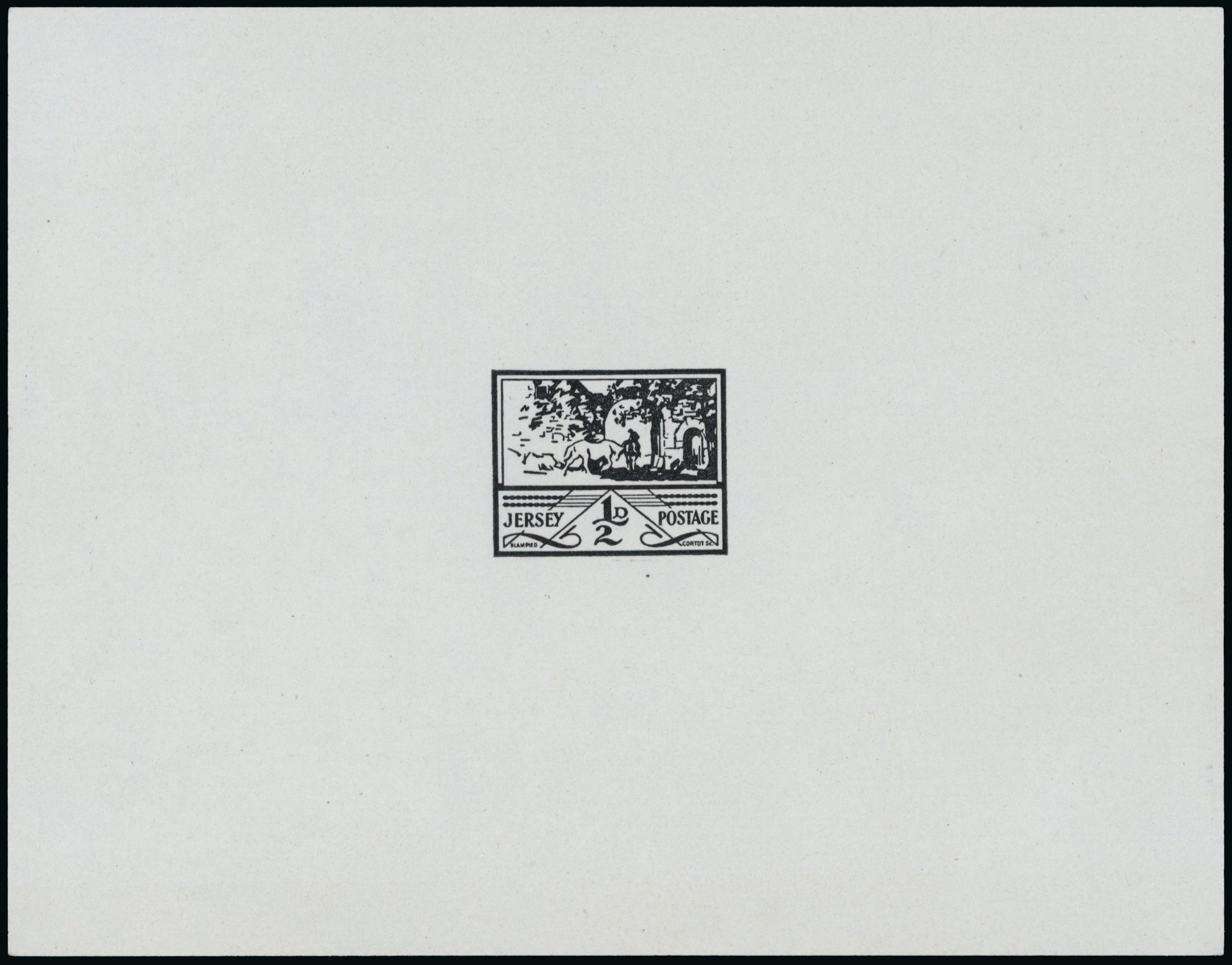 1943 ½ to 3d Jersey ‘Views’. Set of six imperforate black presentation proofs