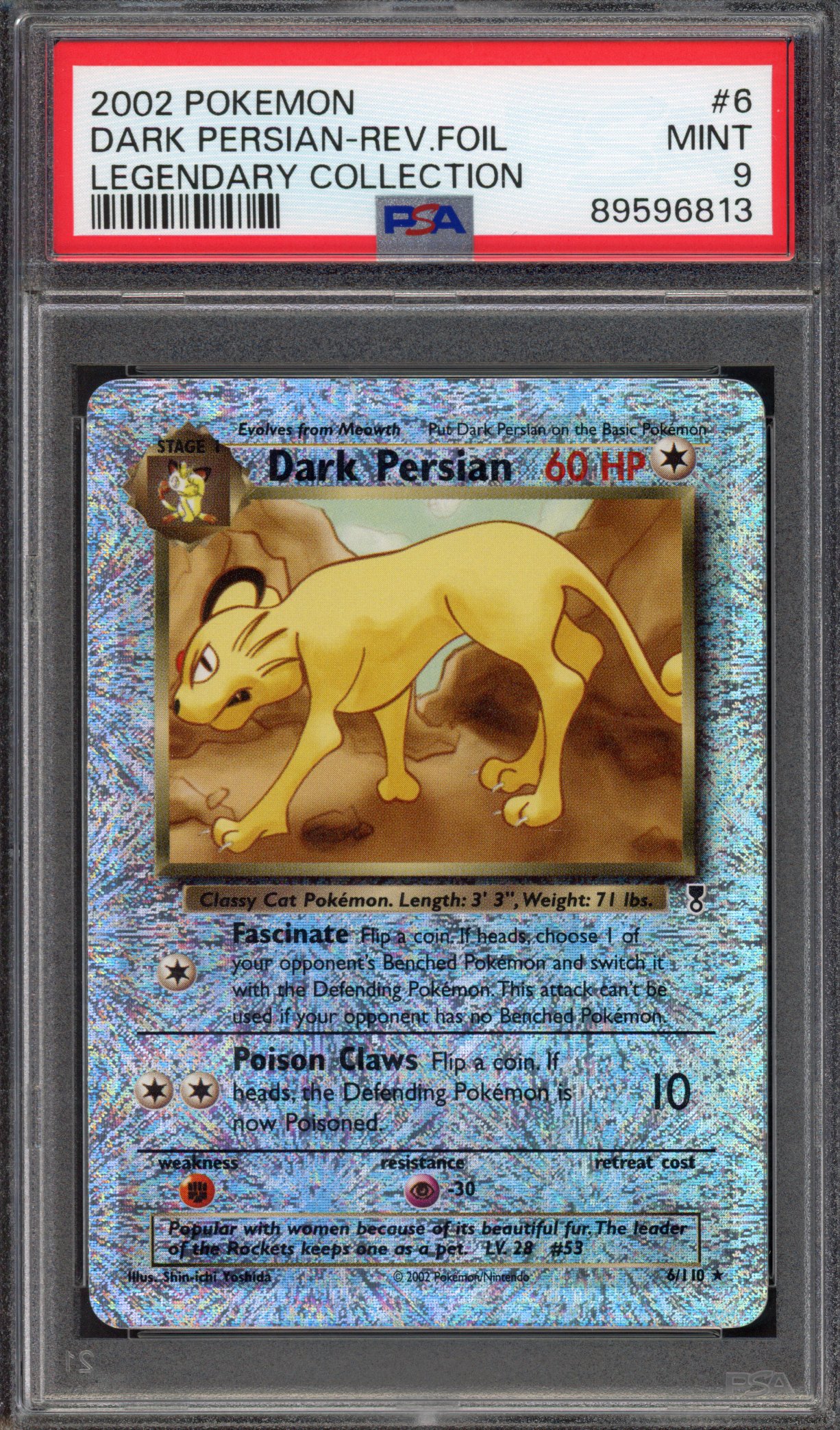 Pokémon TCG PSA 9 Dark Persian 6 Reverse Foil, Legendary Collection