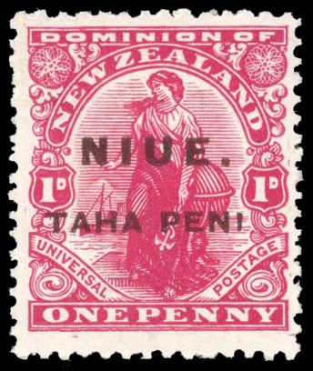 Niue SG 21a 1917 1d Dominion variety No stop mint
