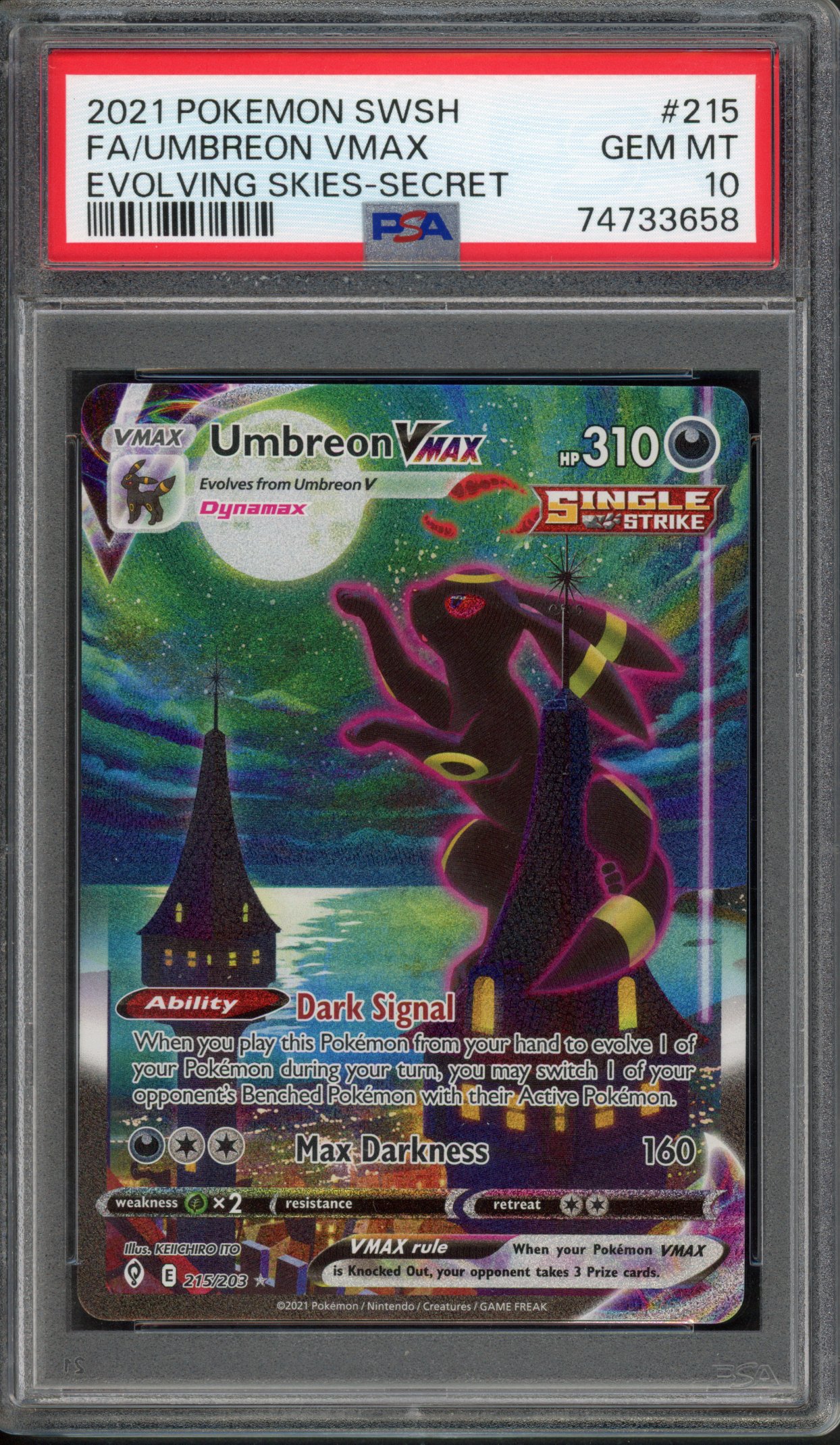 Pokémon TCG - PSA 10 Umbreon VMAX #215 Secret Rare - Evolving Skies