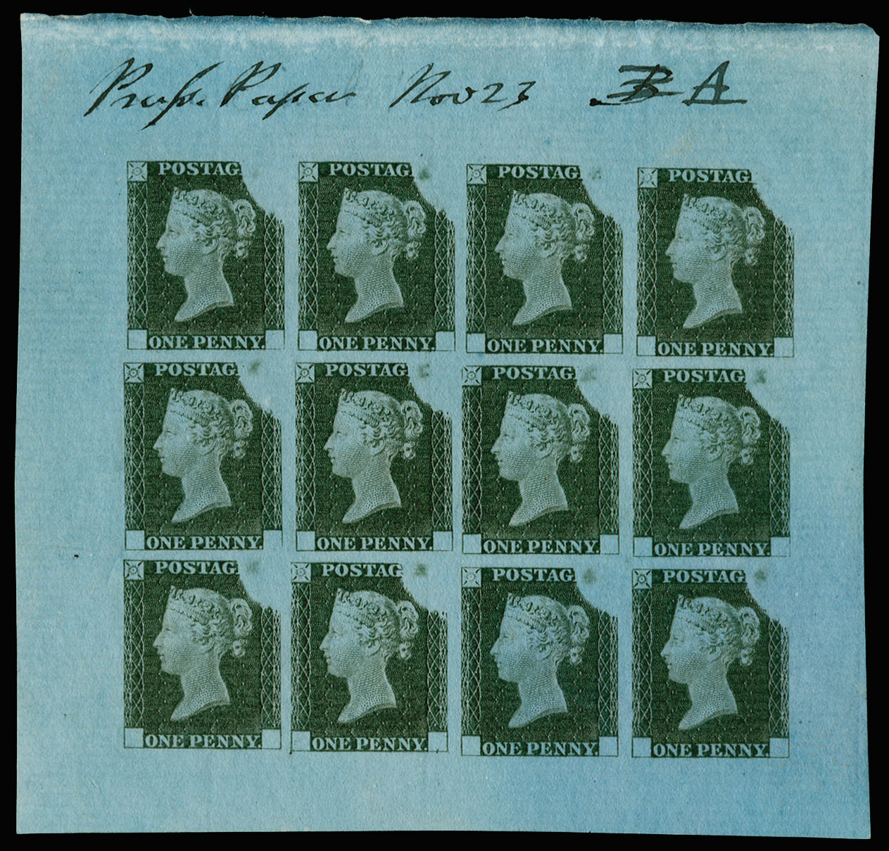 GB 1840 SG DP20(3)e 1d Rainbow Trial sheet