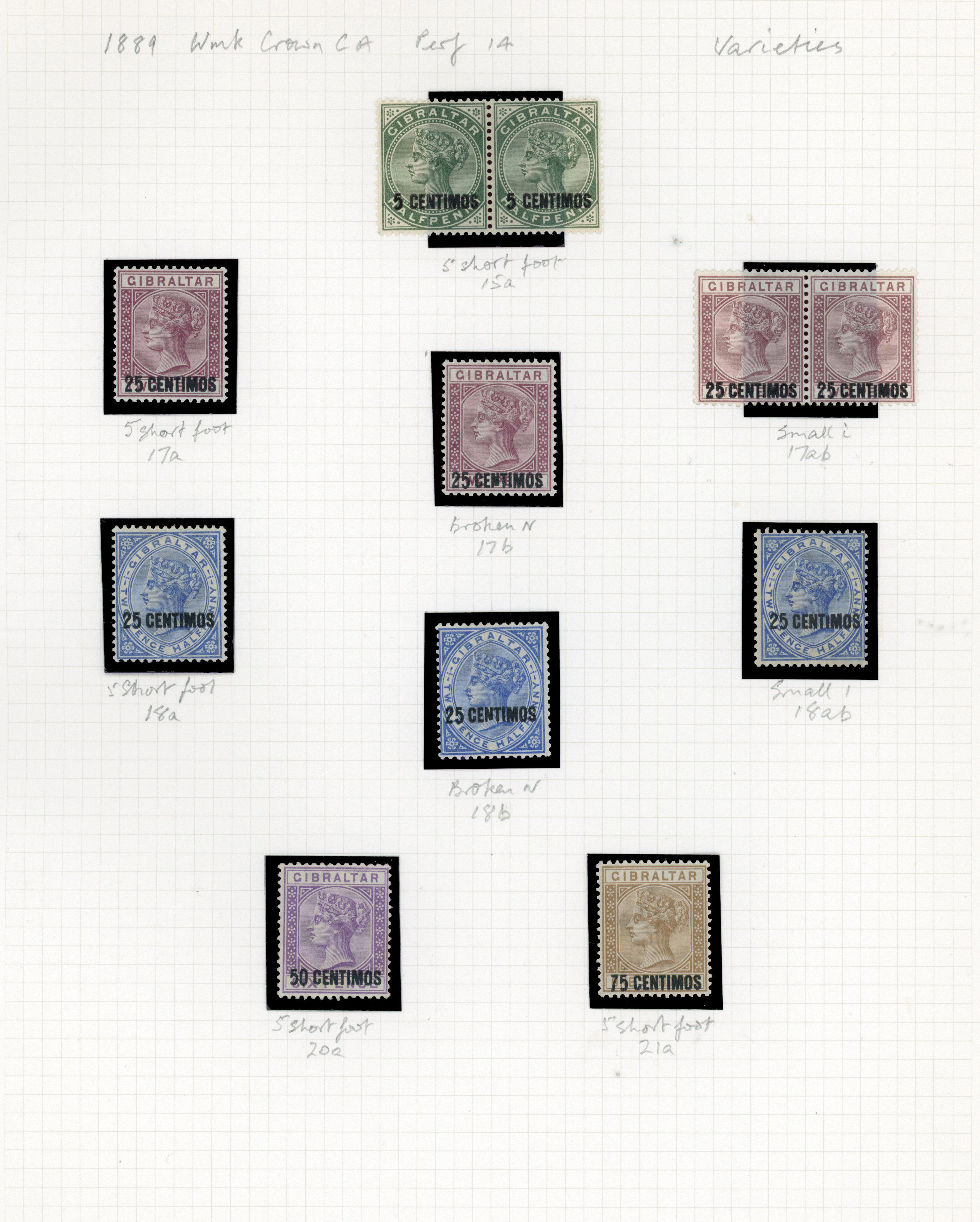 1889 Surcharges mint selection of all the listed varieties