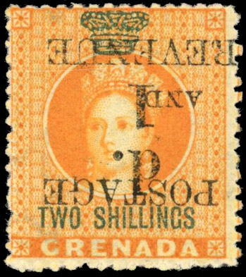 Grenada SG 44a 1890 1d on 2s surcharge inverted mint