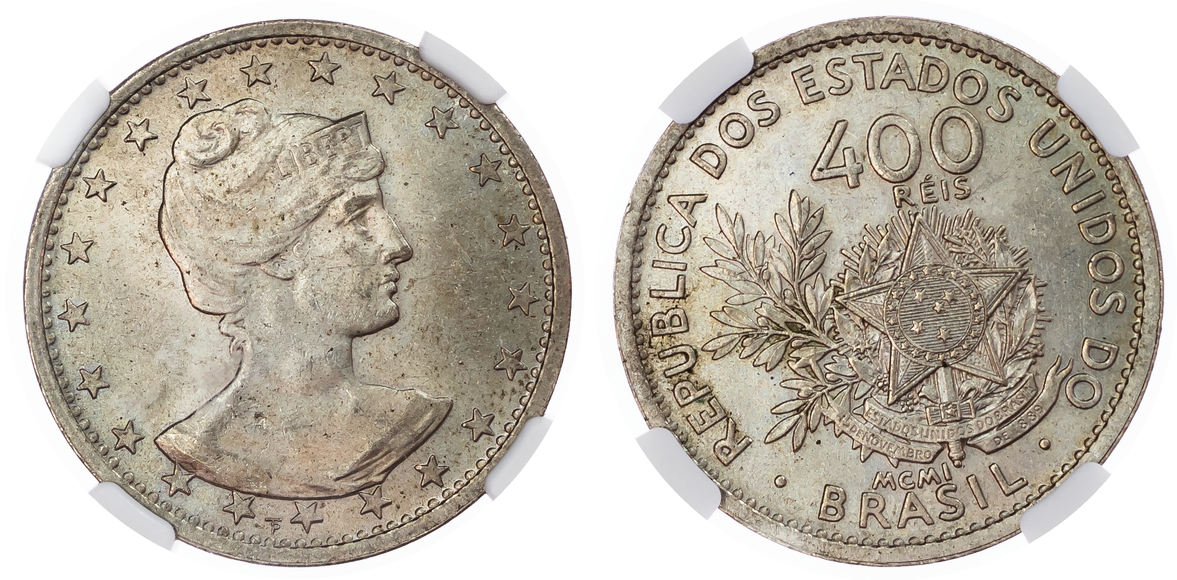 Brazil, First Republic. Liberty CU-NI 400 Réis. 1901. 