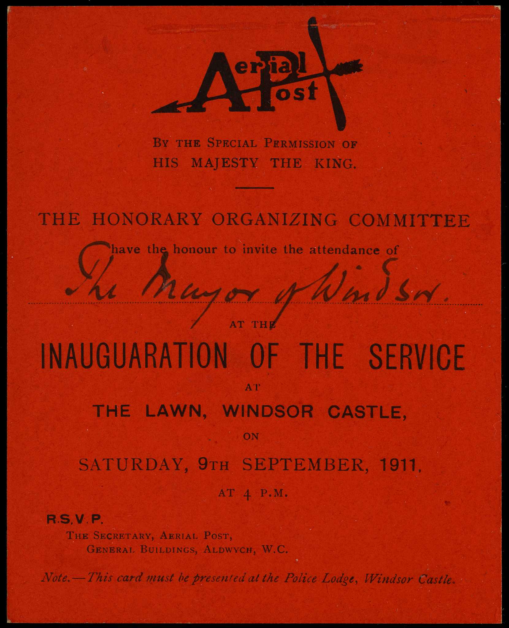 1911 FIRST U.K. AERIAL POST: Official...