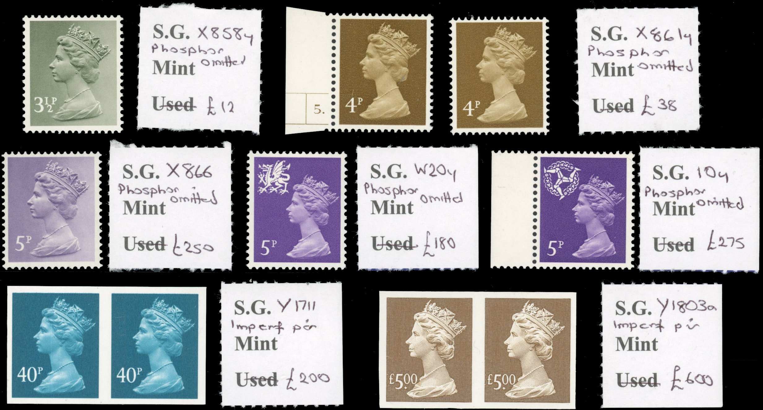 GB SG X841-Y1803a 1971-2004 phosphor and imperf errors group mint 