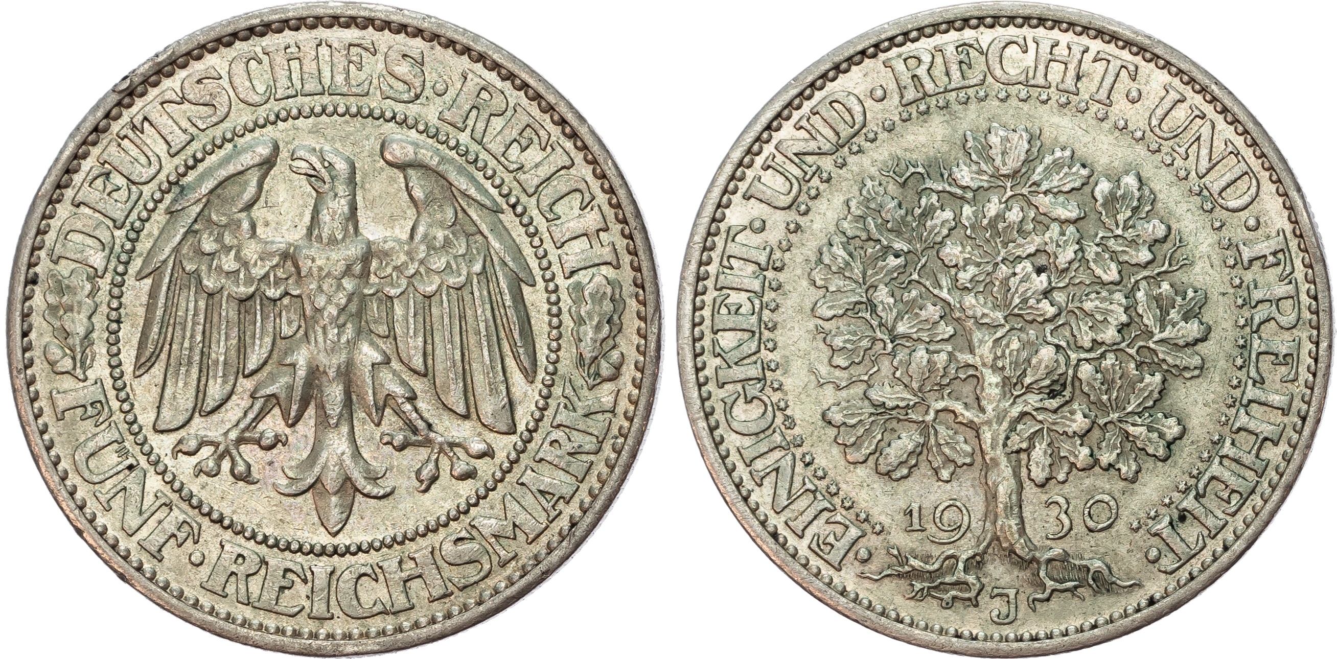 Germany, Weimar Republic (1913-1933), Eichbaum, silver 5 Reichsmark.