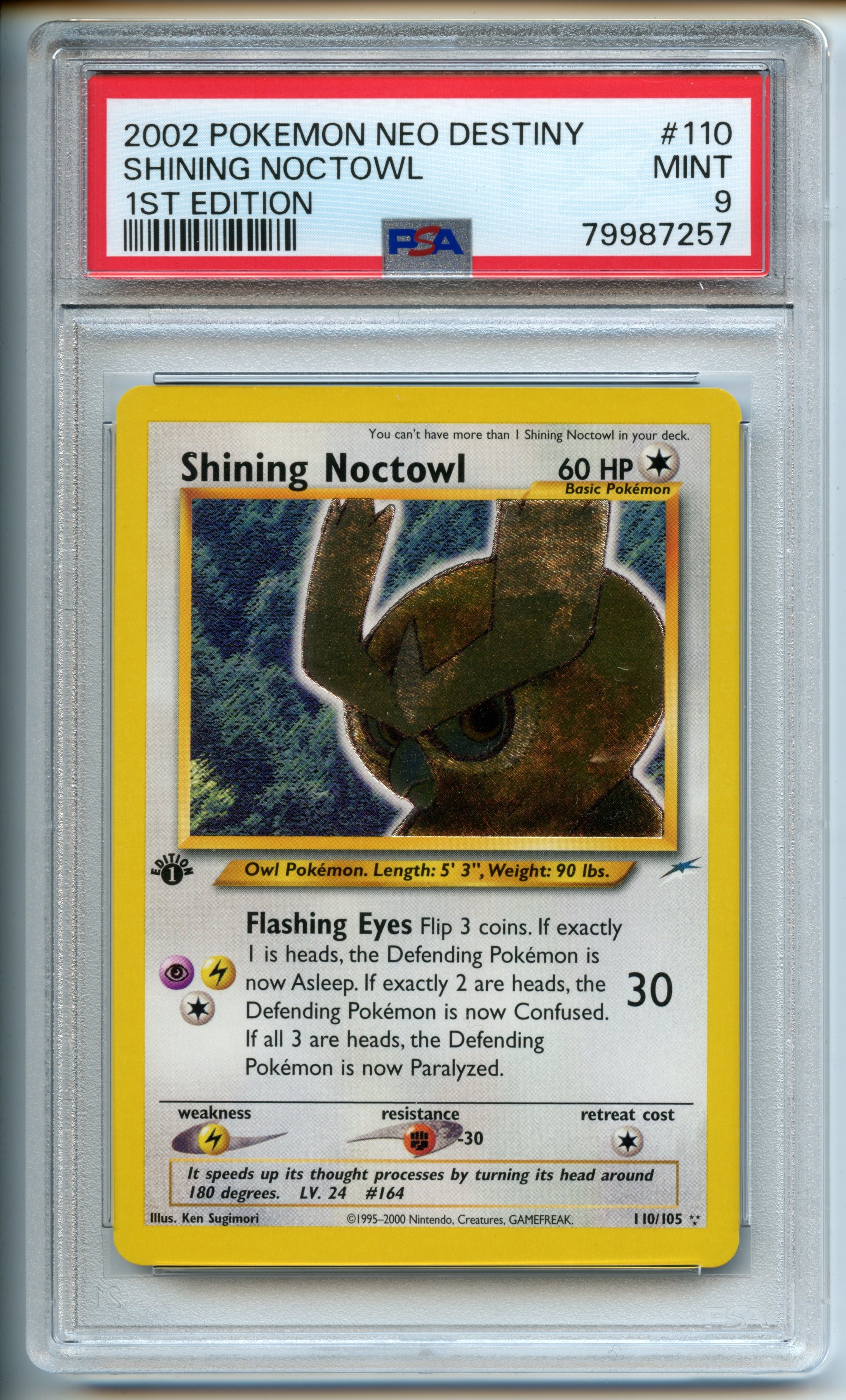 Pokemon TCG  - Shining Noctowl  HOLO  - 1st Edition Neo Destiny  - PSA 9 