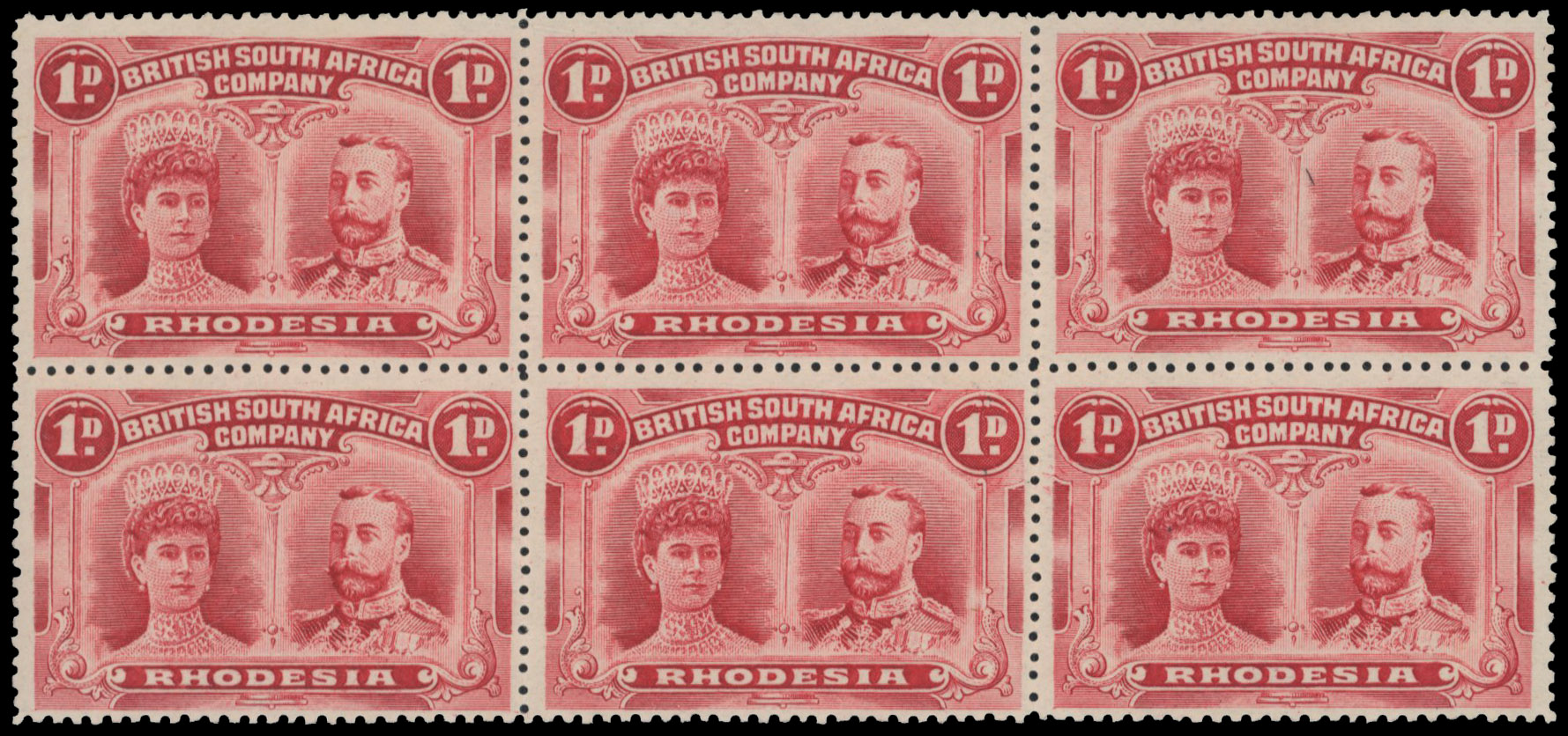 1d deep carmine SG 124 group block, positions 44-56A mint