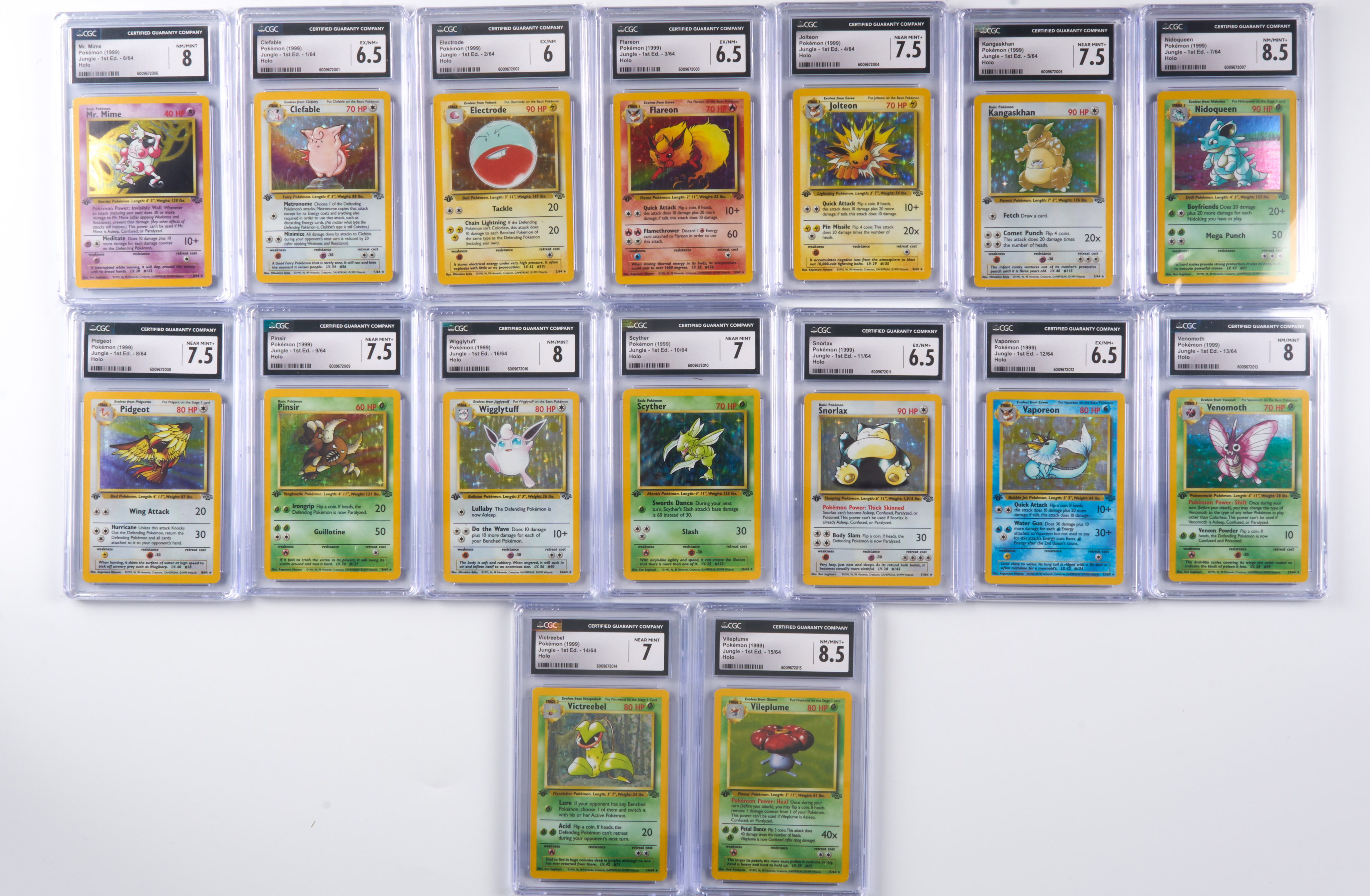 Jungle 1st Edition Complete Set - All Holos CGC Graded Avg. Condition LP+ to NM