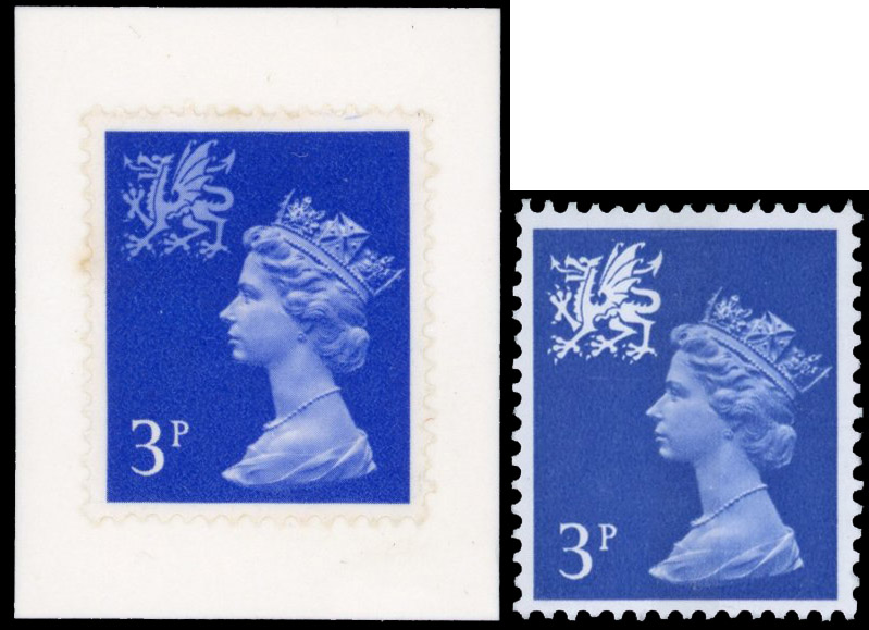 GB Wales SG W14 1971 3p ultramarine emblem-contrast trial essay