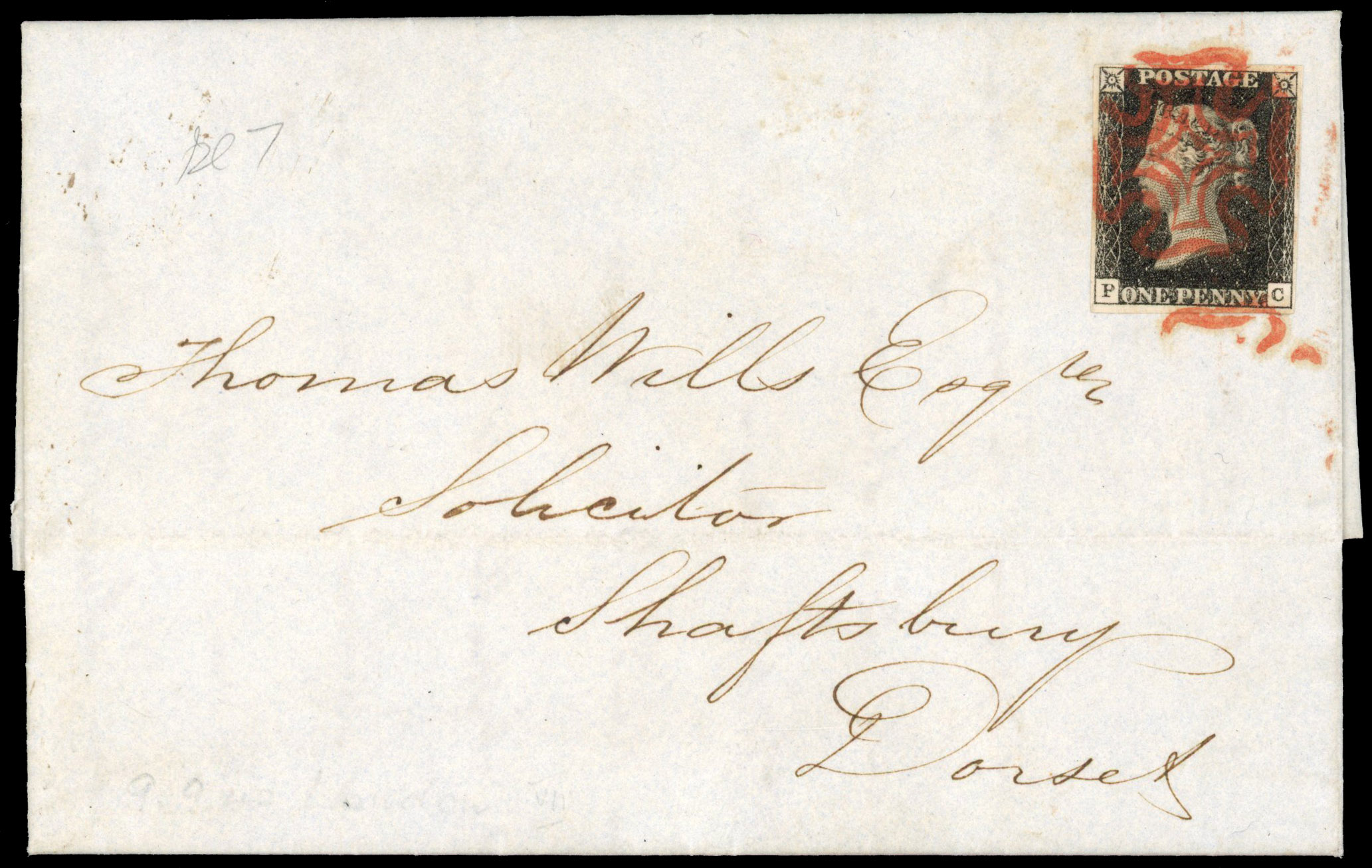 1d black Plate 7 on entire letter to Dorset