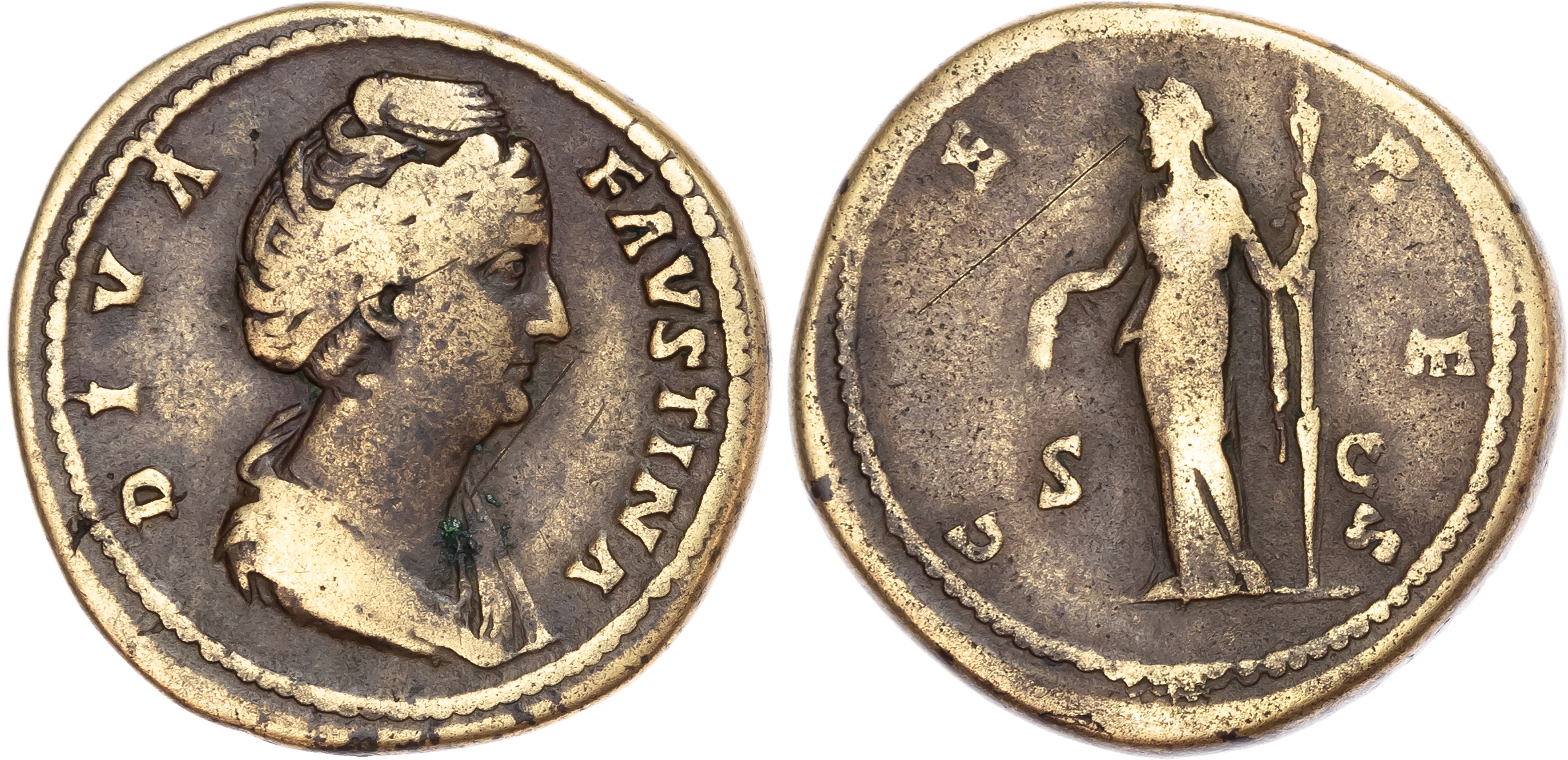 Diva Faustina I (died AD 140) AE Sestertius, Rome, after AD 141, 27.16g. 