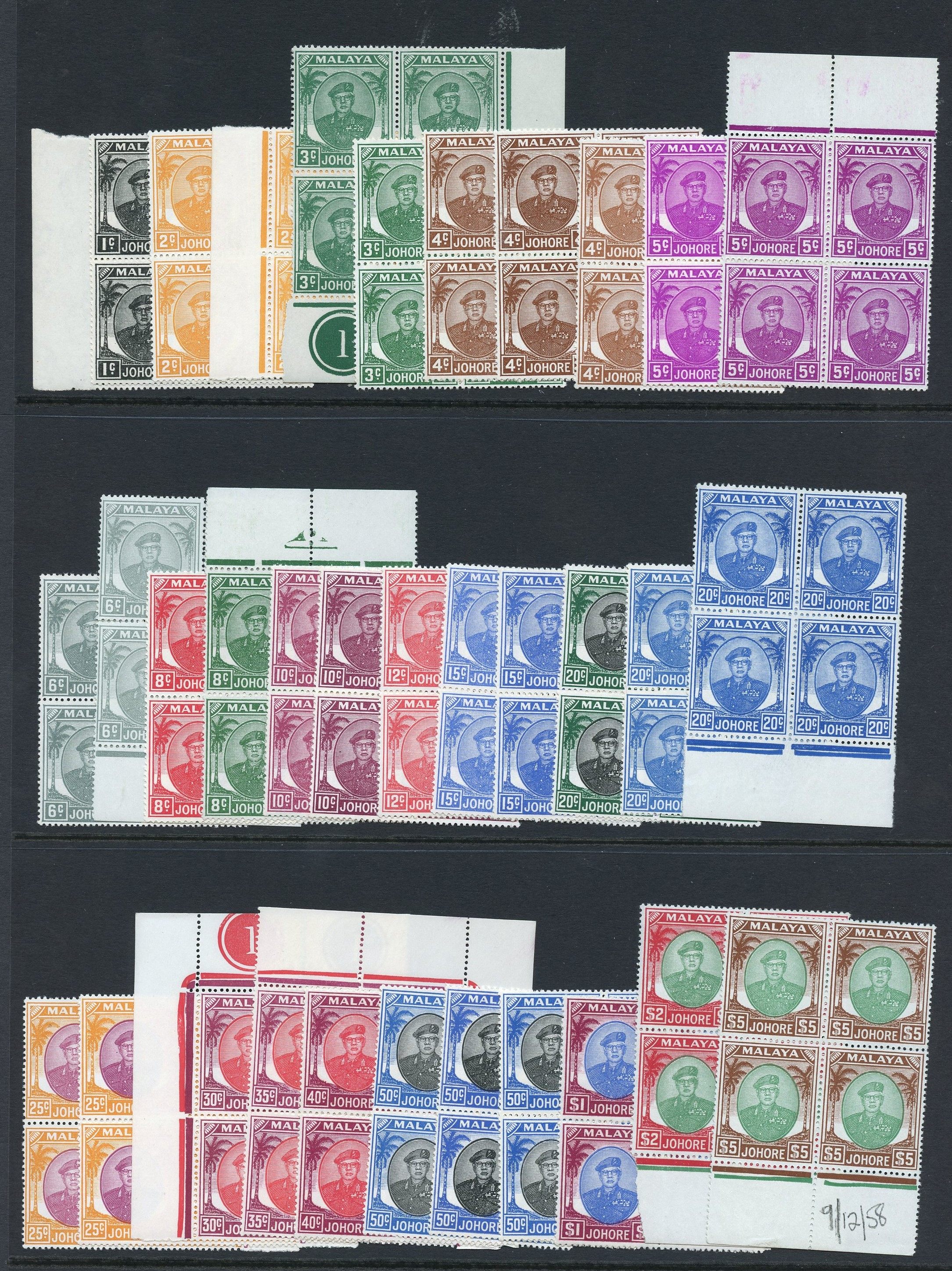 Johore SG 133-147 blocks...