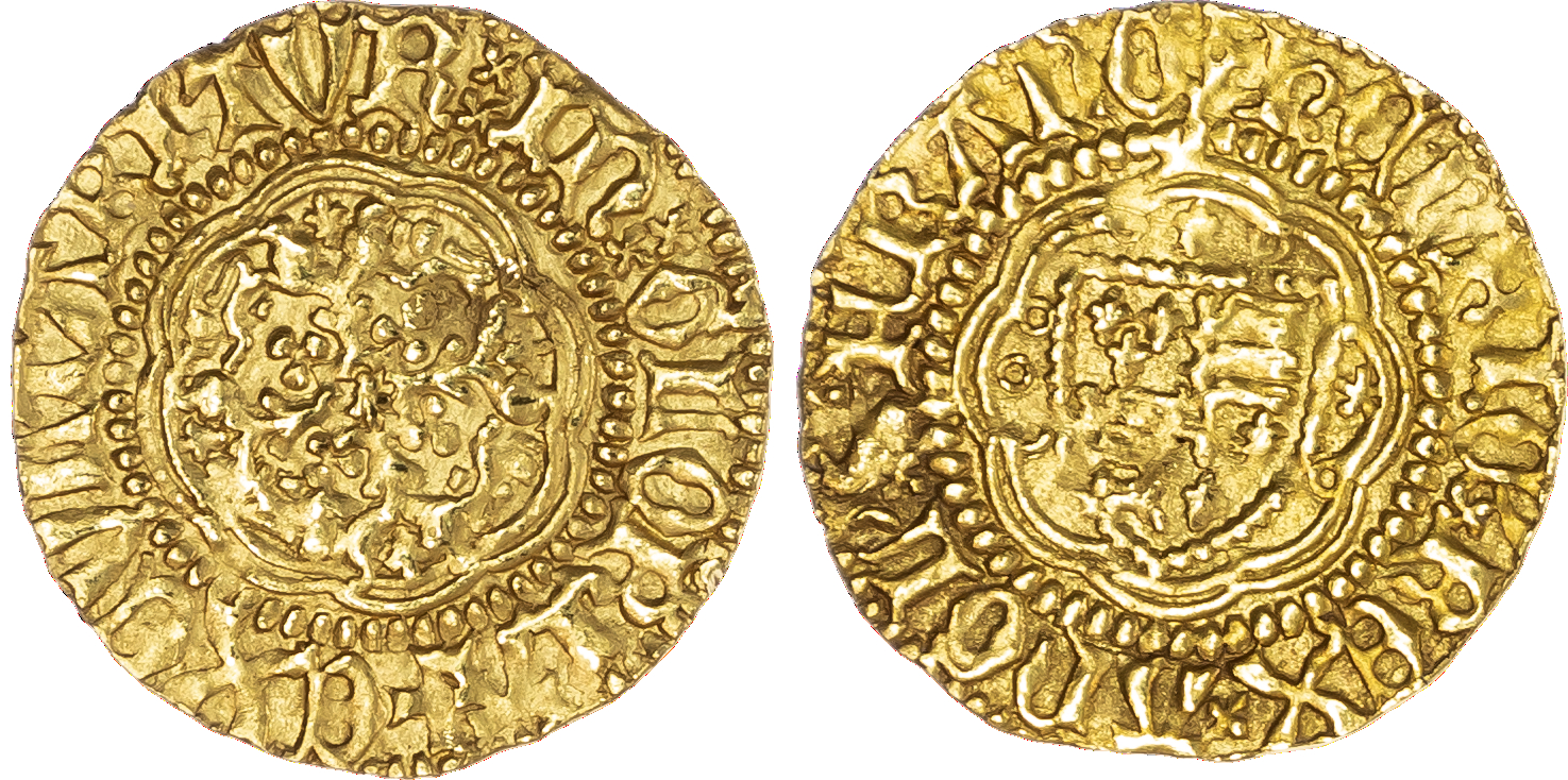 Henry V (1413-22), Quarter-Noble, variety, Class C, Tower mint (London), initial mark pierced cross, legend surrounds HENRIC