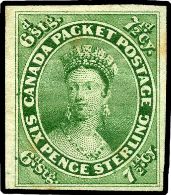 1852-57 7½d yellow-green, imperf, close to large margins, part og