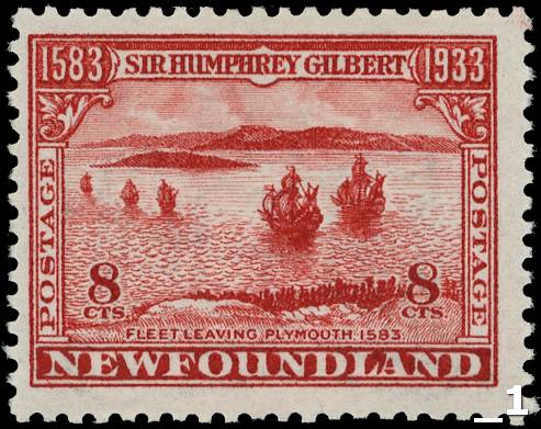Newfoundland 1933  Sir Humphrey Gilbert 8ct brownish-red, error of colour, lpog SG...