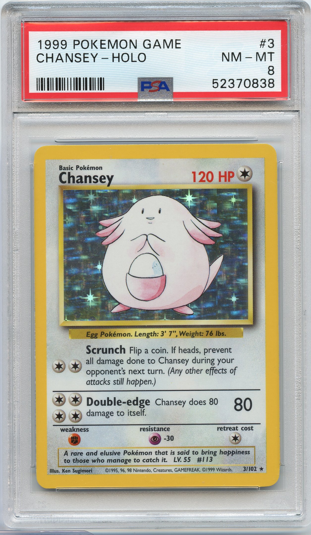 PSA 8 Chansey #3 Holo Base Set