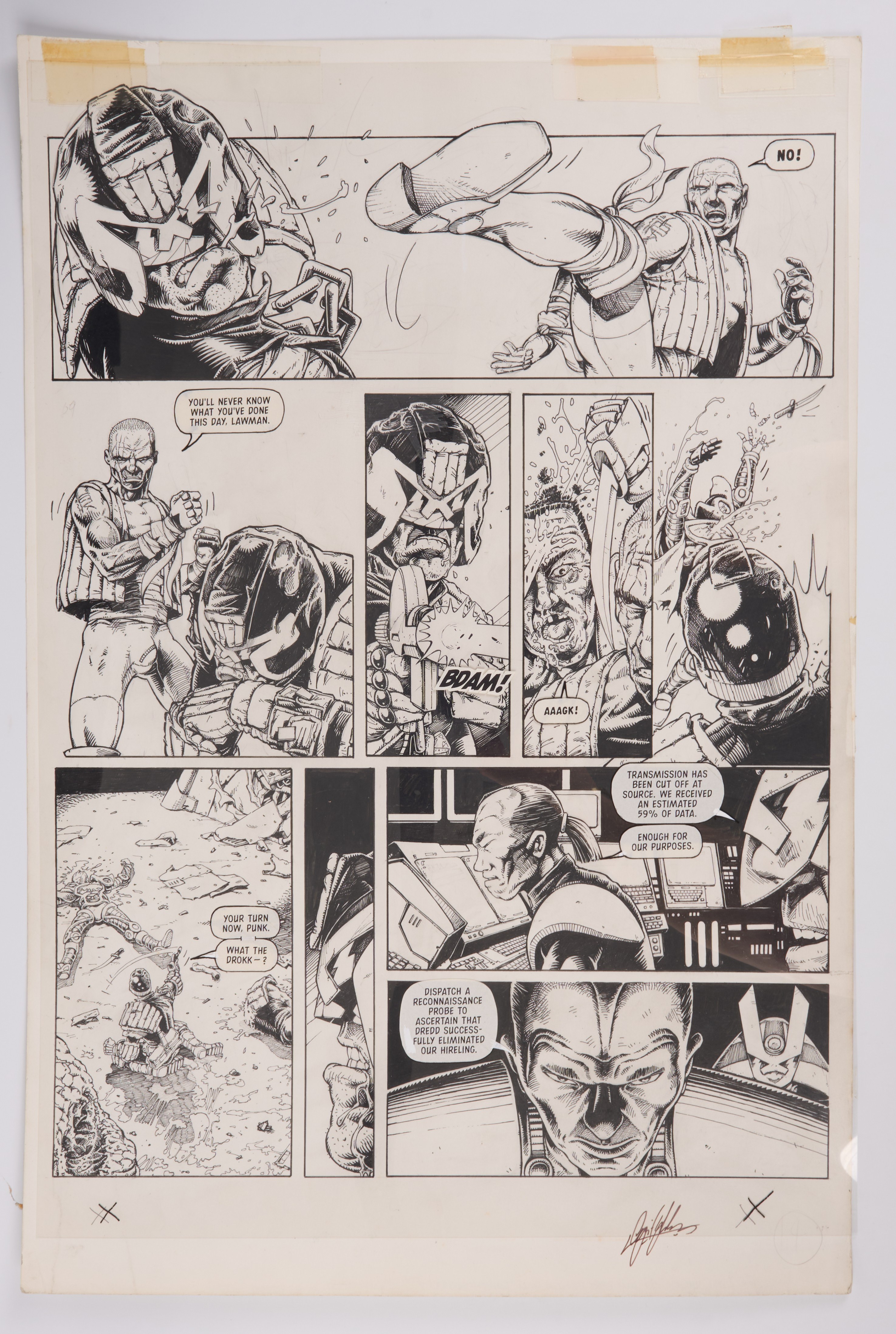 Cyril Julien Judge Dredd Megazine #19 Web Inked Story Pages Signed (Fleetway, 1996) Total 2