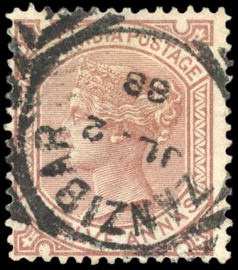 India Used Abroad in Zanzibar SG Z61 12a Venetian red.