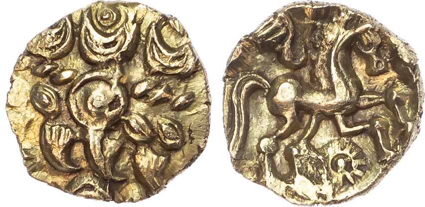 Atrebates & Regini, Uninscribed (c. 60-20 BC) AV ¼ Stater, ‘Bognor Cogwheel’ type, 1.12g.