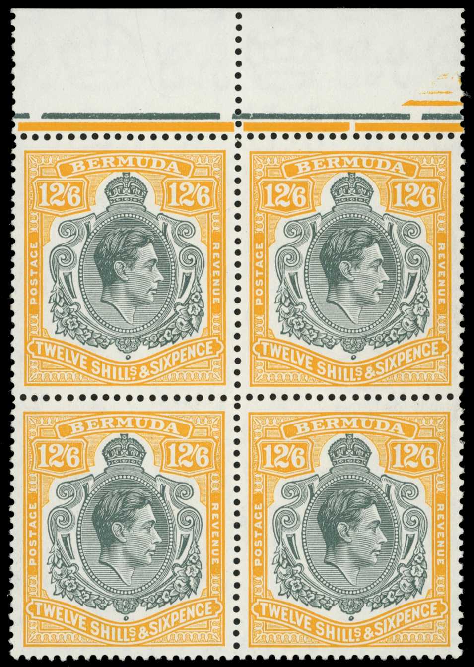 1950 12/6d perf 13 positional block of four,...