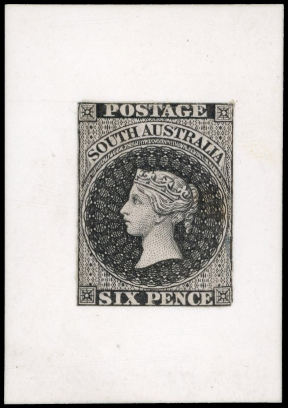 South Australia SG 3 1855 Perkins Bacon 6d die proof in black